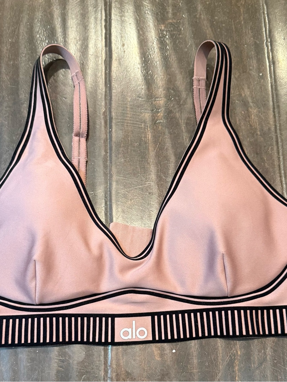 ALO Yoga Pink Bralette with Black Trim and Branded Band